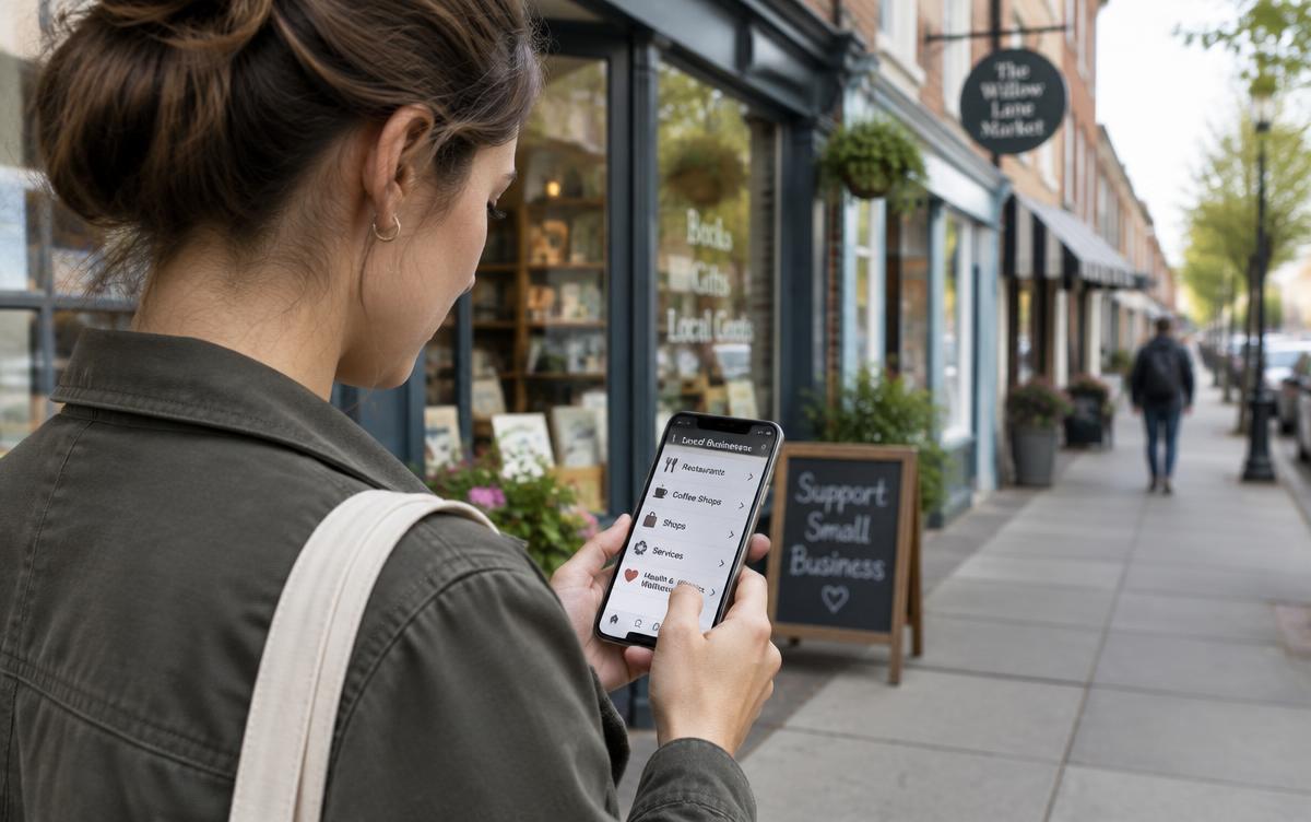 Person browsing a local business directory on a phone